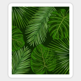 Tropical Green Leaves on Black Sticker